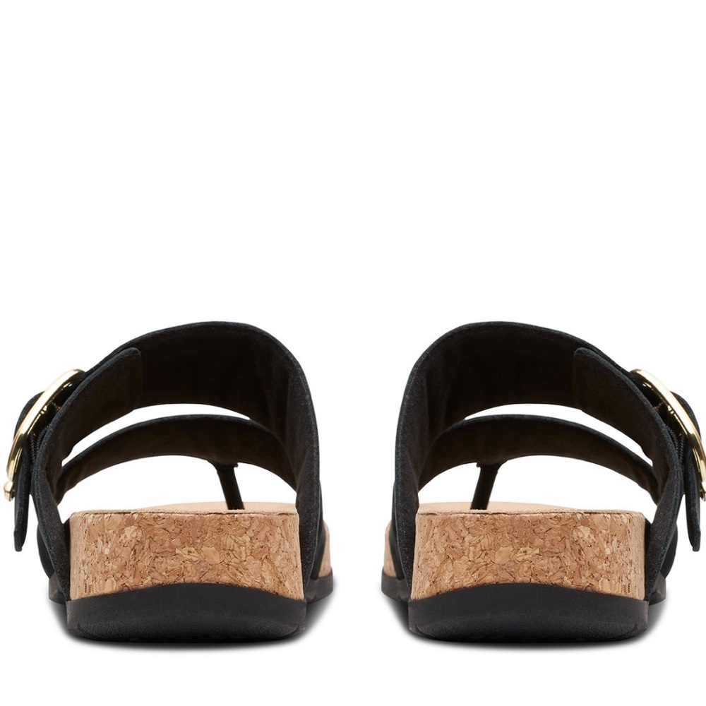 NIB Clarks Reileigh Park Nubuck Leather Thong Sandals Black Size 10 - Picture 7 of 9